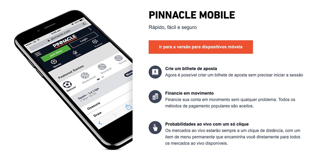 Casa de Apostas Pinnacle no Celular / App para Android & iOS